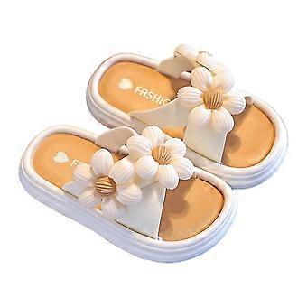 Pantoufles d'été pour filles et garçons, mignonnes, à fleurs, bout ouvert, semelle rigide, tongs, chaussures d'eau, pantoufles d'extérieur tendance pour tout-petits, blanches, 7-8 ans