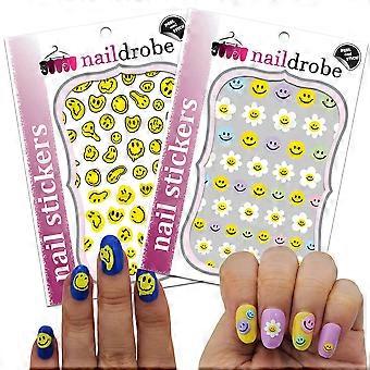 Smiley Face Peel and Stick Nail Stickers for SalonStyle Nail Art Decals, Lasts Up to 2 Weeks