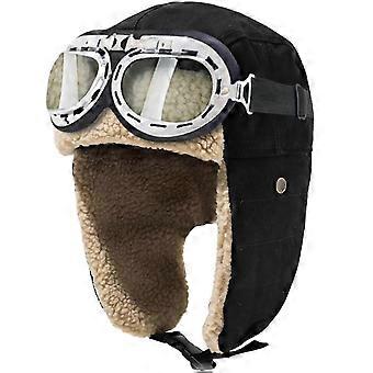 Vintage pilothat og beskyttelsesbriller med pelsøreklapper til mænd og kvinder, vinter