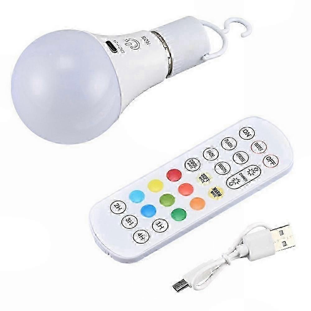 Rechargeable E27 RGB LED Bulb with Remote Control, Timer, Dimmable Touch, Warm White 2700K