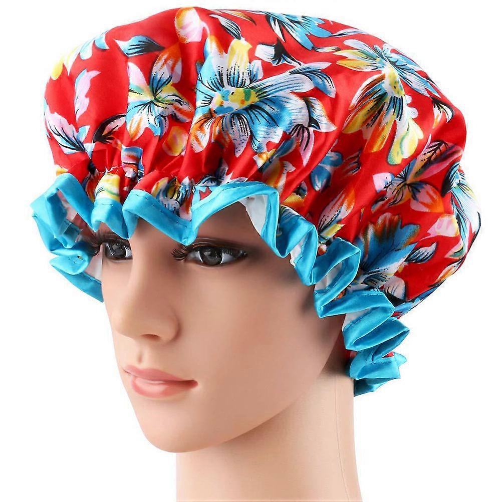 Waterproof Shower Cap for Bath Use 4Pcs Double Layer Elastic Printed Caps