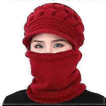 Gorro de Inverno para Mulheres com Cachecol de Tricô Quente Chapéu de Pelúcia Grosso e Quente