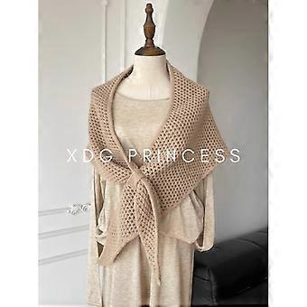 Mary Export to Korea! Stacked wear artifact autumn and winter wool hollowed-out triangular shawl women lazy perforated cross outer scarf