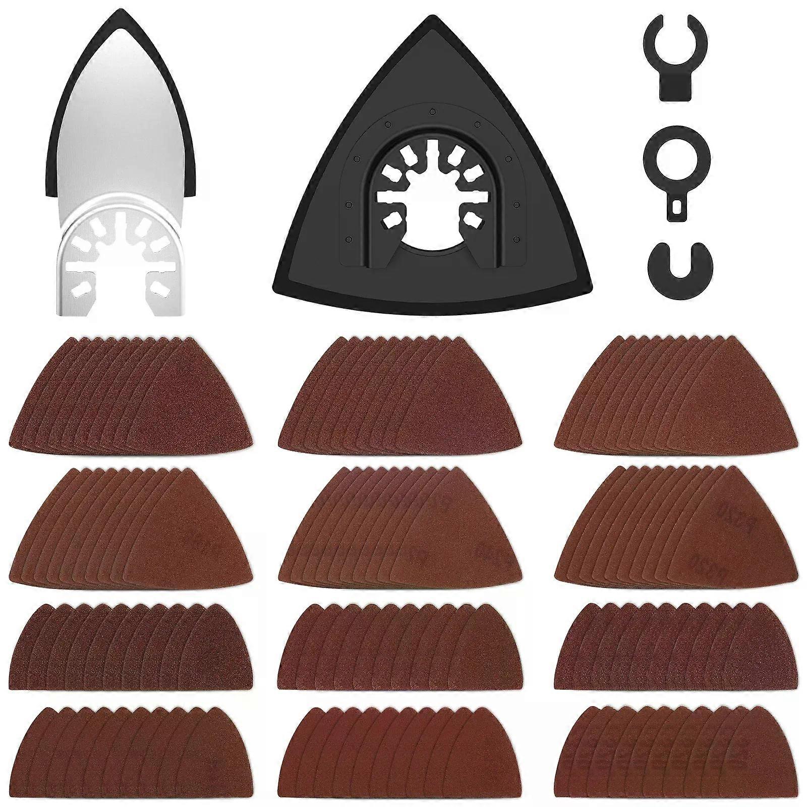 122Pack Grinding Triangle Oscillating Sandpaper Triangular Sanding Pad Hook Loop60/80/120/180/240/320 Grit For Multitool