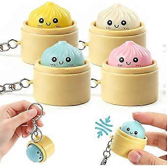 4 Pack Dumpling Keychains,Cute Fidget Clicker Keychain,Funny Faces Dumpling Clicker, Portable Click Fidget Keychain for Kids and Adults-lwl
