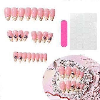 Summer Fresh 3D Blueberry Press-On Nails, 24 pcs Almond False Nail Tips with Glue for Everyday and Party Wear