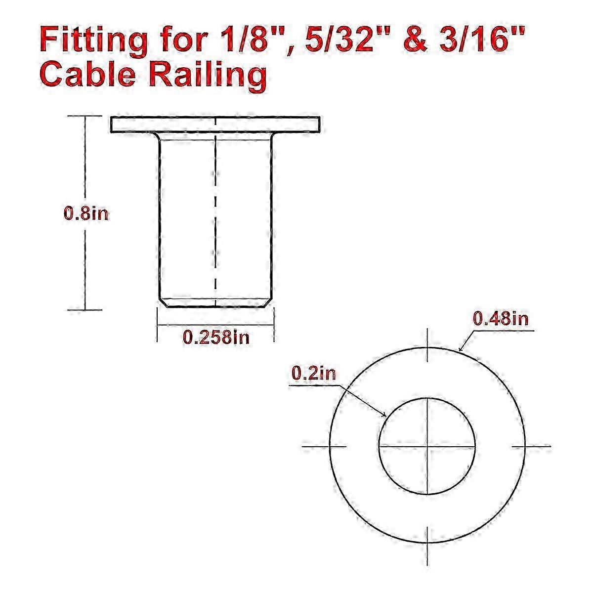 Stainless Steel Cable Railing Sleeves 50 Pack for 1/8inch Deck Posts