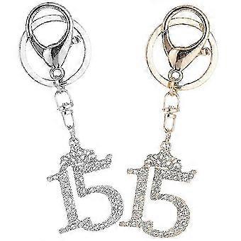2Pcs Rhinestone Keychain Sparkling Key Ring Charm Fashionable Key Chain Pendant