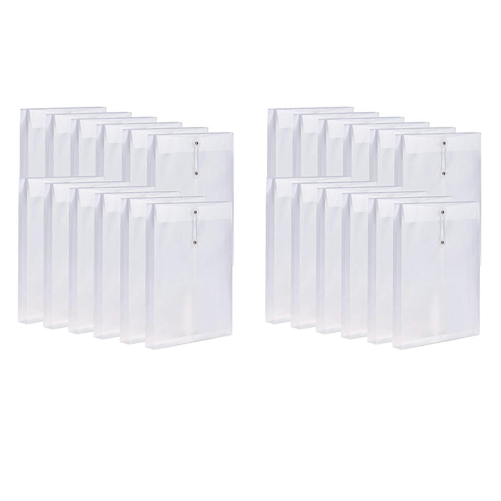 24 Pack Clear Plastic Envelopes Poly Envelopes Expandable Files Document Folders with Button & String Tie Closure A4