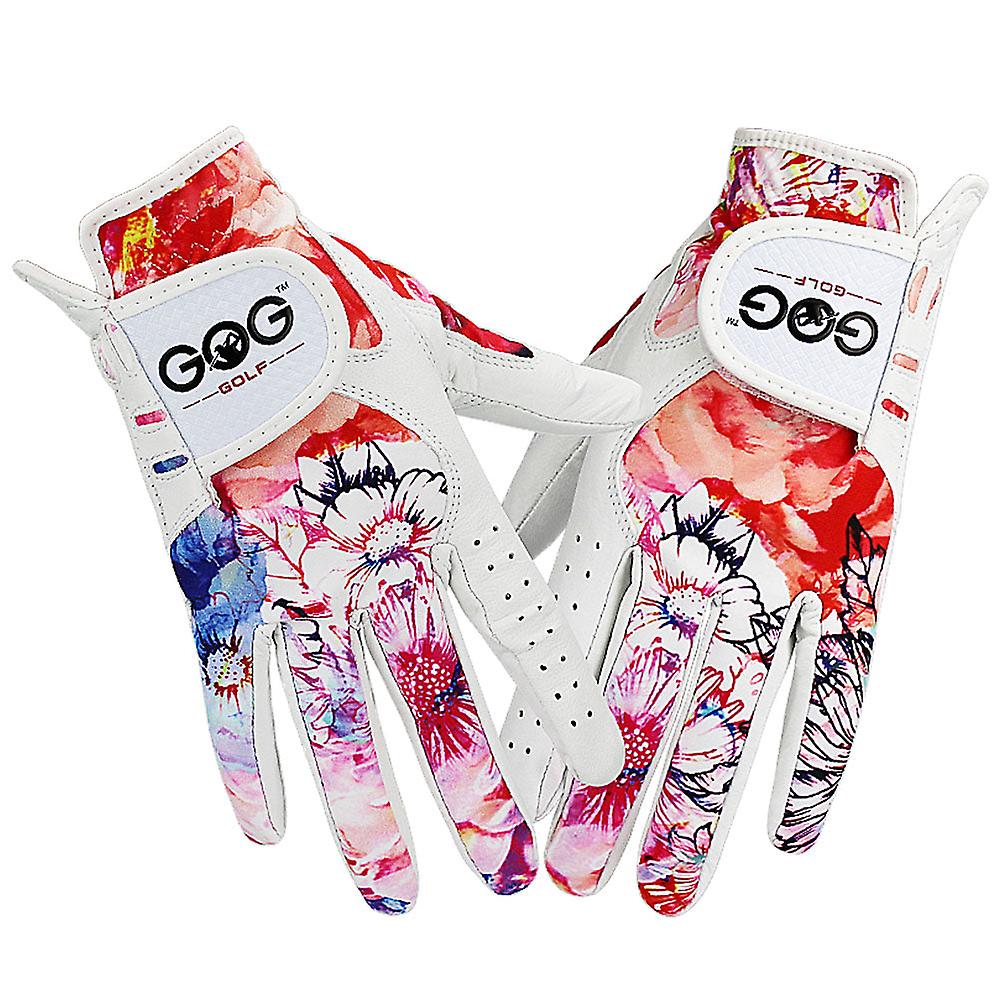 Pack 1 Pair Golf Gloves Women Left And Right Hand Genuine Leather Lycra Non-slip Colorful Fabric Breathable Soft Sports Gloves
