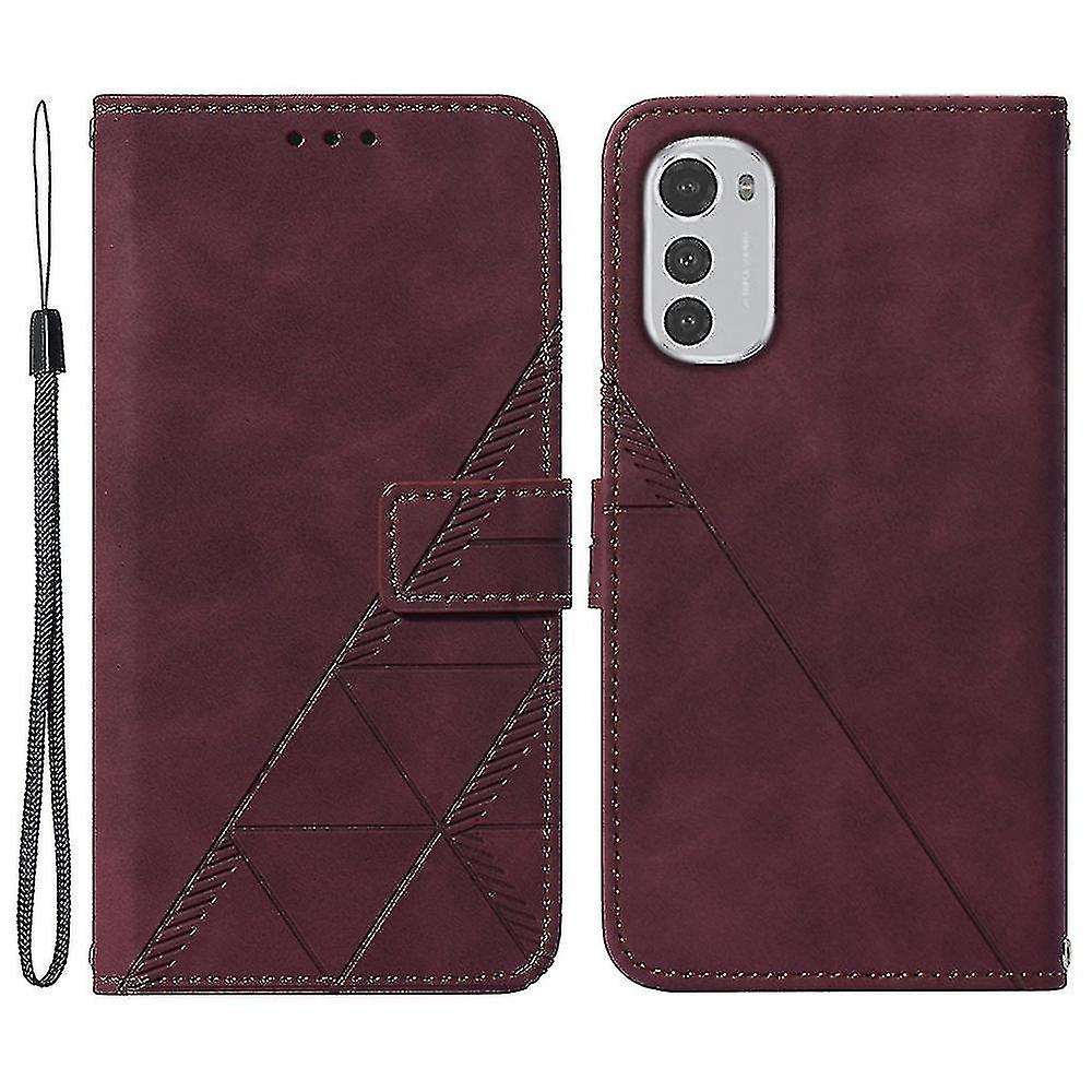 For Moto E32 Yb Im -1 Lines Imprinted Pu Et Cover Adjable D Ph Case With S - Red