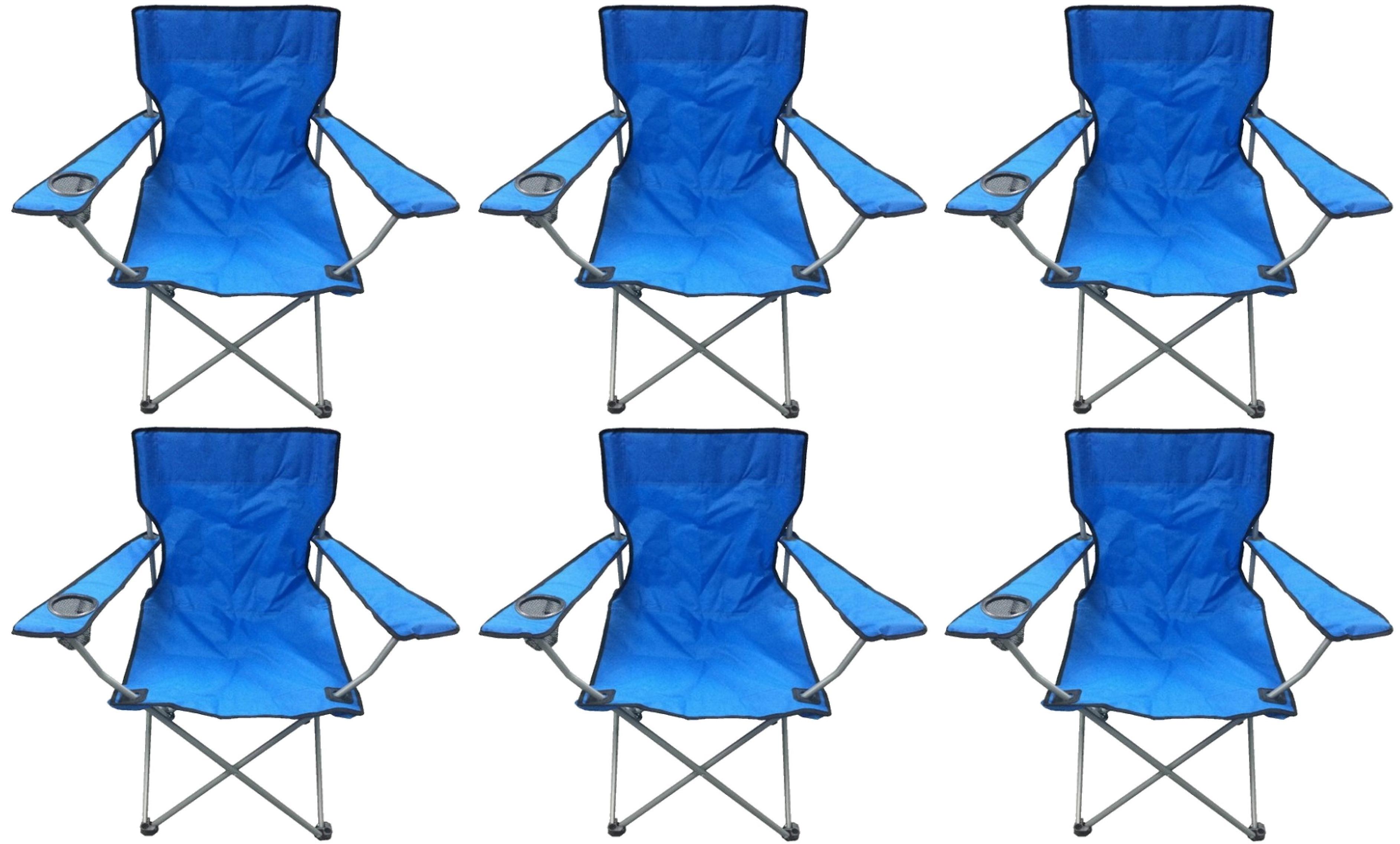 6 Blue & Black Lightweight Folding Camping Beach Captains Chairs