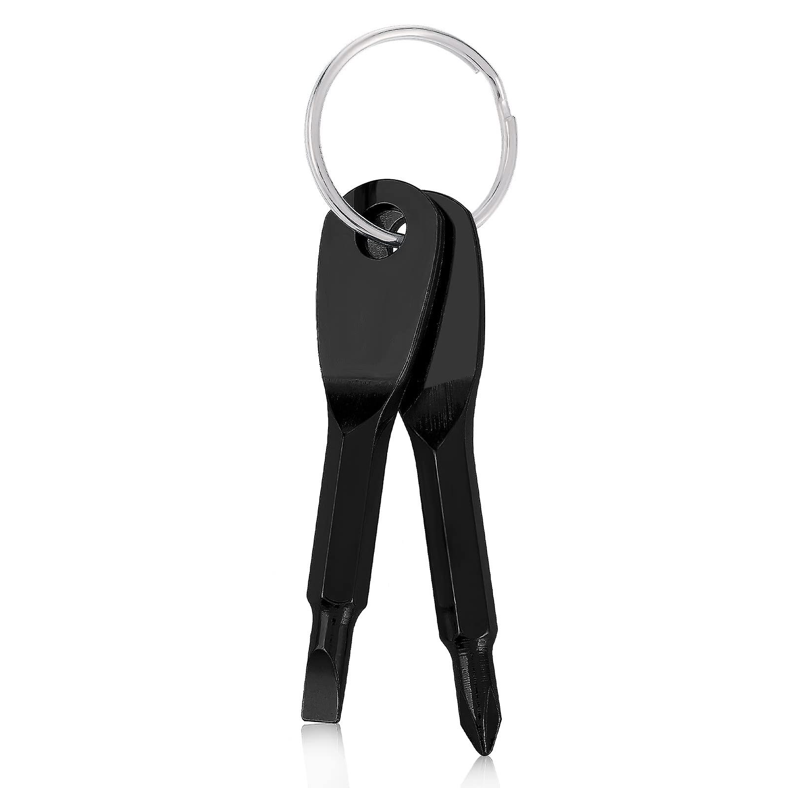 Multifunctional Screwdriver Keyring, 2Piece Key Ring Set, Portable Flat Head Phillips Key Ring, Mini Screwdriver for Men (Black)
