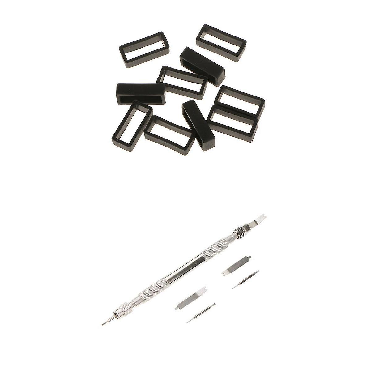 10pcs Rubber Watch Strap Band Keeper Loop Retainer Ring With Remover Tool