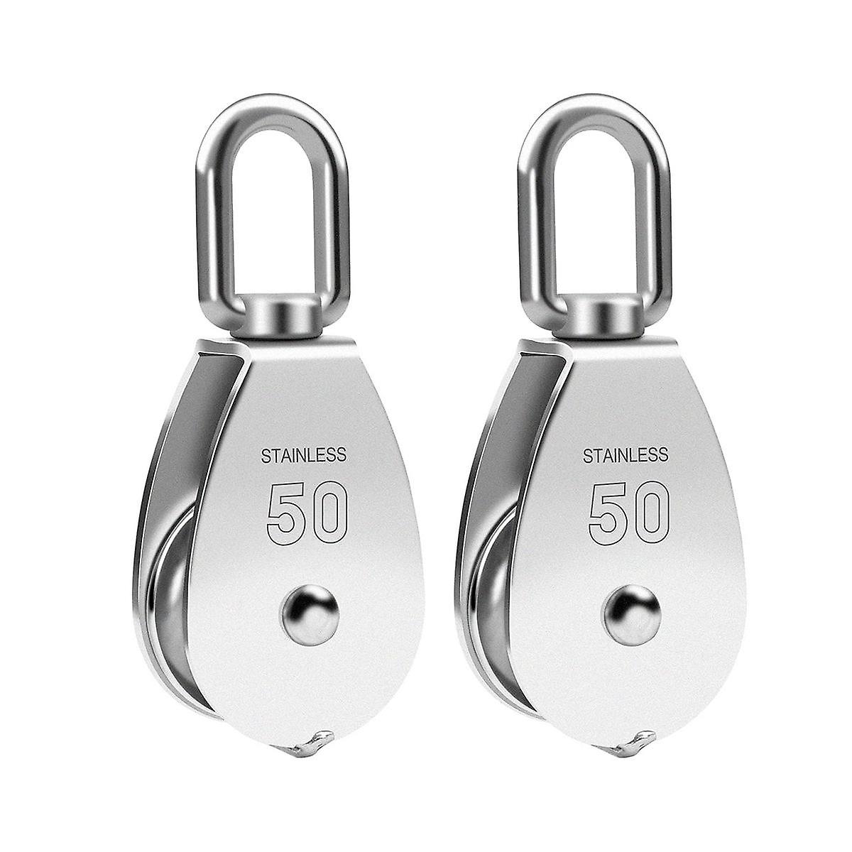 M50 Single Pulley Snatch Block Lifting Crane Heavy Duty Swivel Hook 304 Stainless Steel, 3/8In Rope