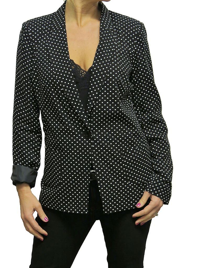 Women's Slim Fit Blazer Ladies Smart One Button Work Office Elegant Lightweight Polka Dot Tailored Suit Jacket Jacket Black 8-10