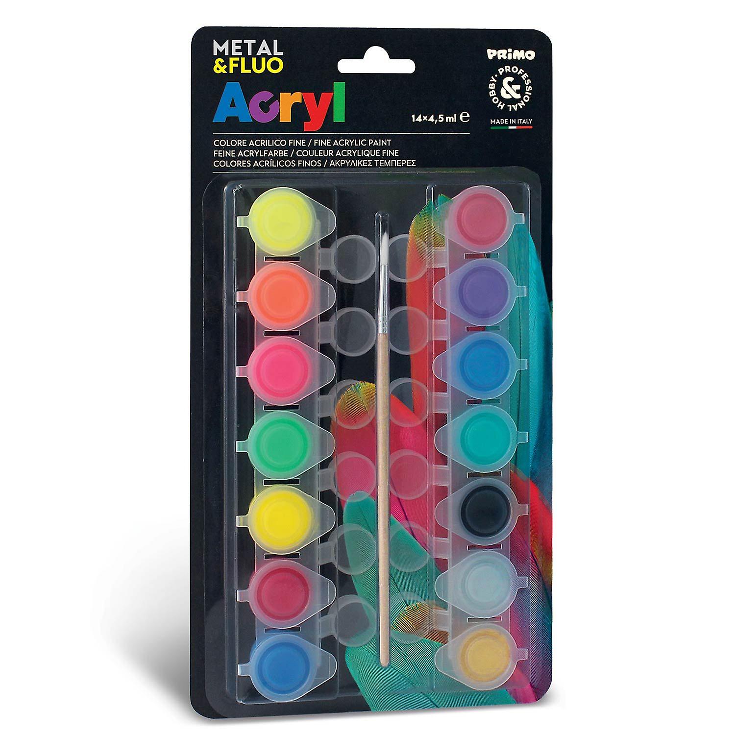 14 acrylic paints fluo and metallic 4,5 ml