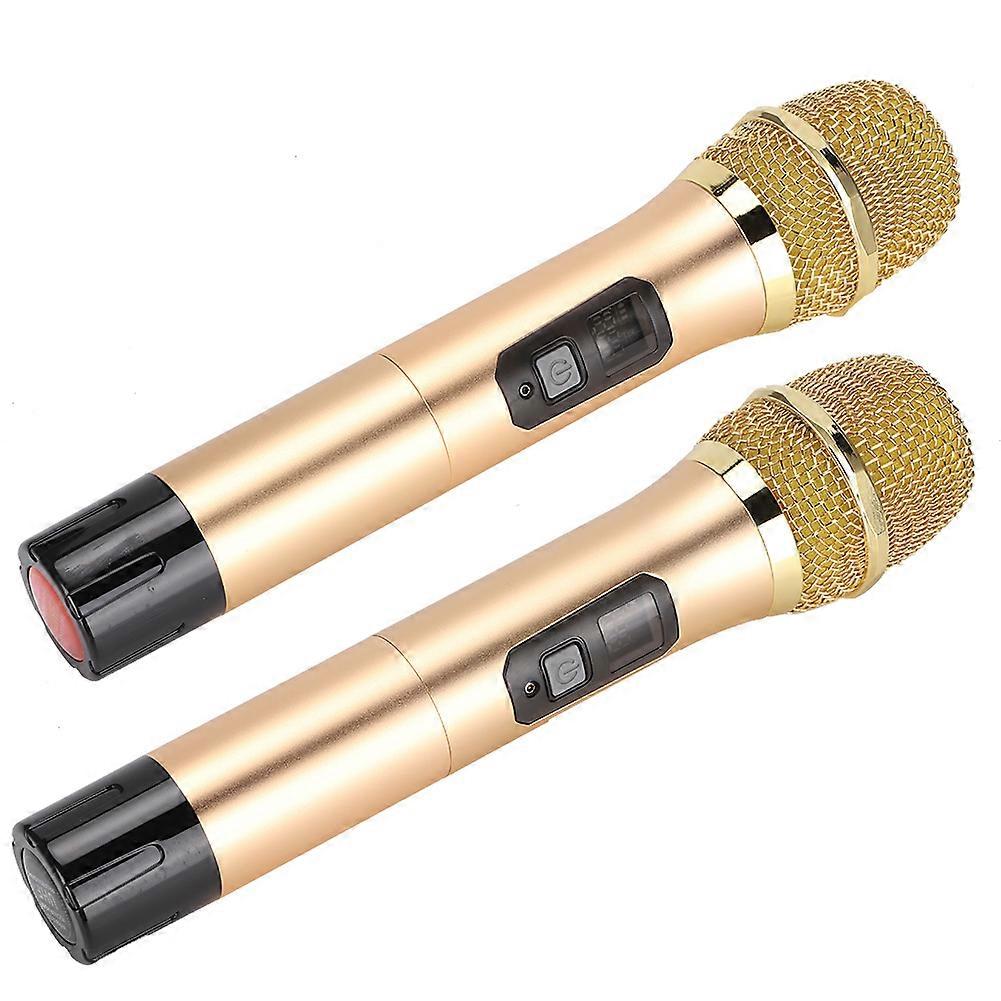 1-to-2 Portable UHF Handheld Wireless Mic Microphone with Mini Bluetooth Receiver Gold