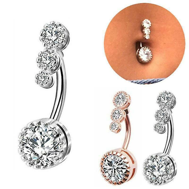 thumbnail image 2 of 14g Surgical Steel Dangle Belly Button Ring – Clear CZ Navel Jewelry For Women 2 of 4