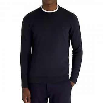 Men's Lyle & Scott Tonal Eagle Navy Crew Neck Superfine Knit Jumper KN2235TON