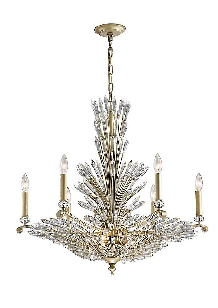 Fay Ceiling Pendant 6+3 Light E14 Aged Gold, Silver, Crystal