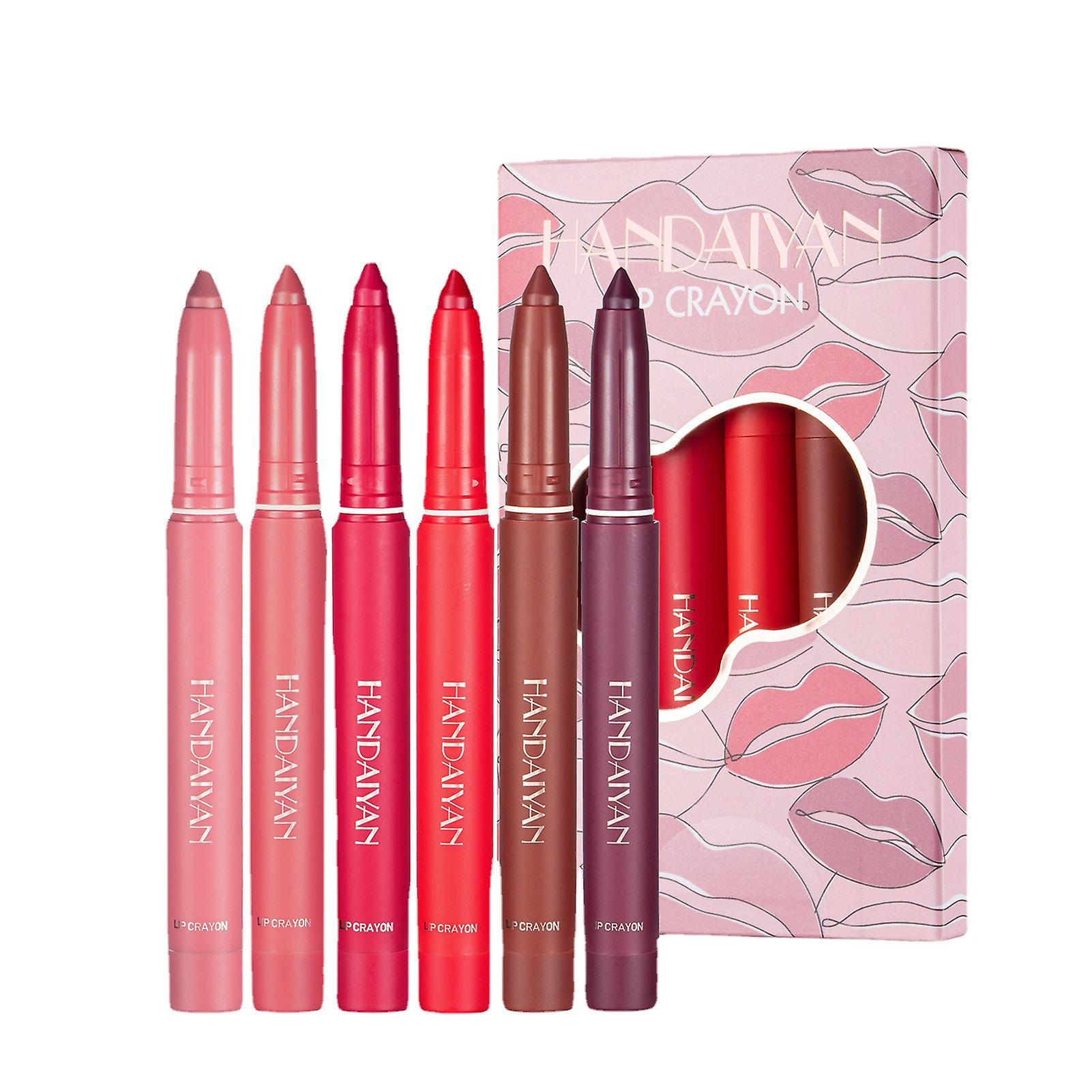6 Colors Rotating Sharpenable Matte Lipstick Pencils Dual-Use Lip Liner Set for Shopping Dating
