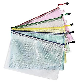5pcs A4 Cor Plástico Carteira De Plástico Documento Zipper Saco Pvc Malha de Pvc para Office School Cosmetics Recibo Armazenamento Home Work Storage Bag