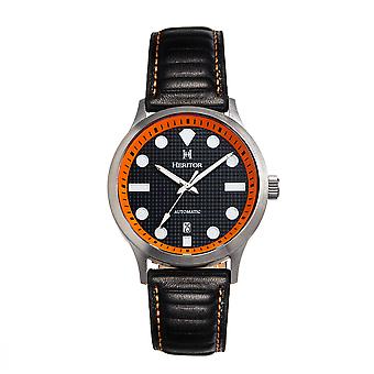 Heritor Automatisk Bradford Læder-Band Watch m / Dato - Sort og orange
