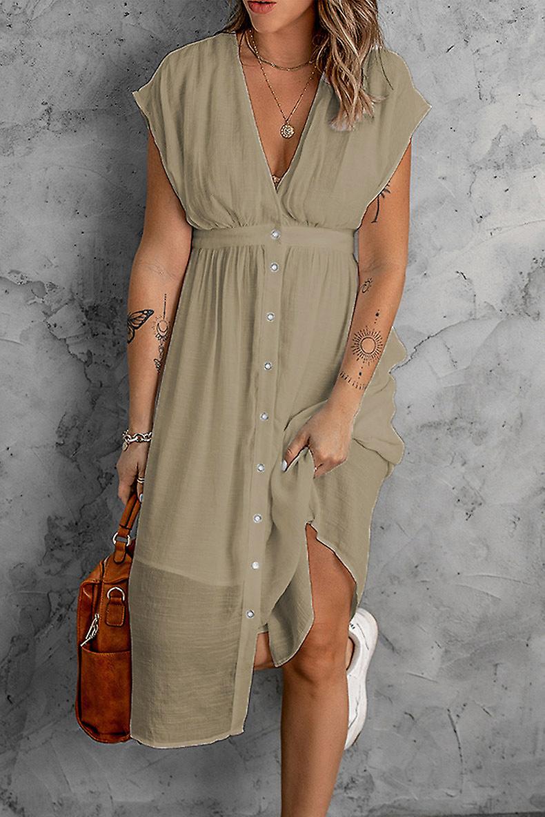 Women Summer Dress2022 Summer New Double-layer Tulle Solid Color Dress Women's Deep V Short Sleeve Waist-controlled Long Dress