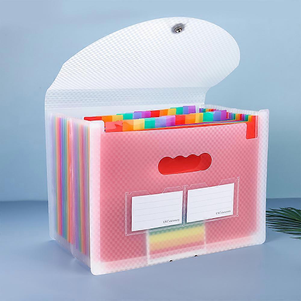 25 Compartments A4 Accordion Folder with Lid,Administrative Paper Storage,Gusseted Pocket Document Sorter,Accordion File Folder Organizer (Pink),33*24