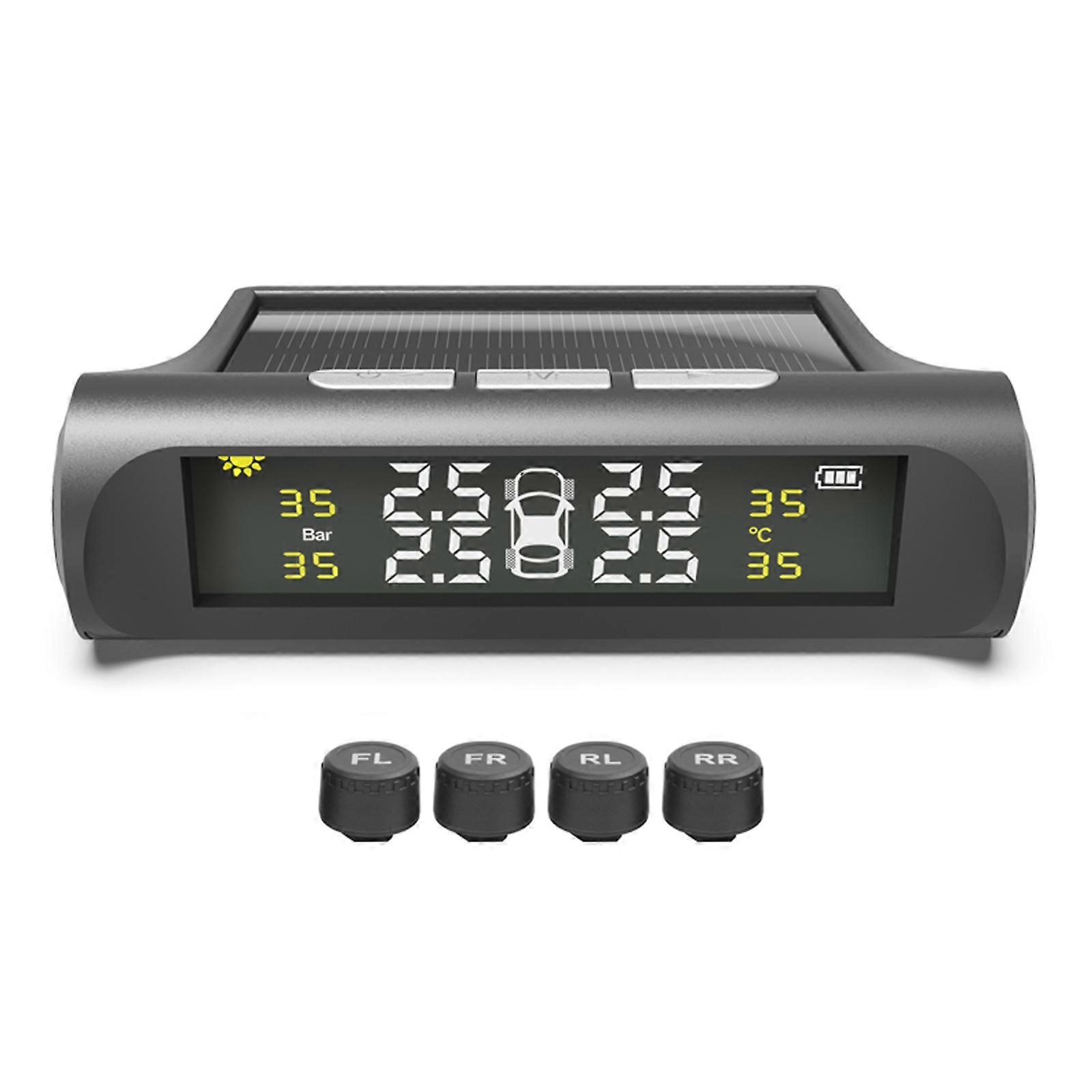 Car Wireless Solar TPMS LCD Tire Pressure Monitoring System + 4 External Sensors