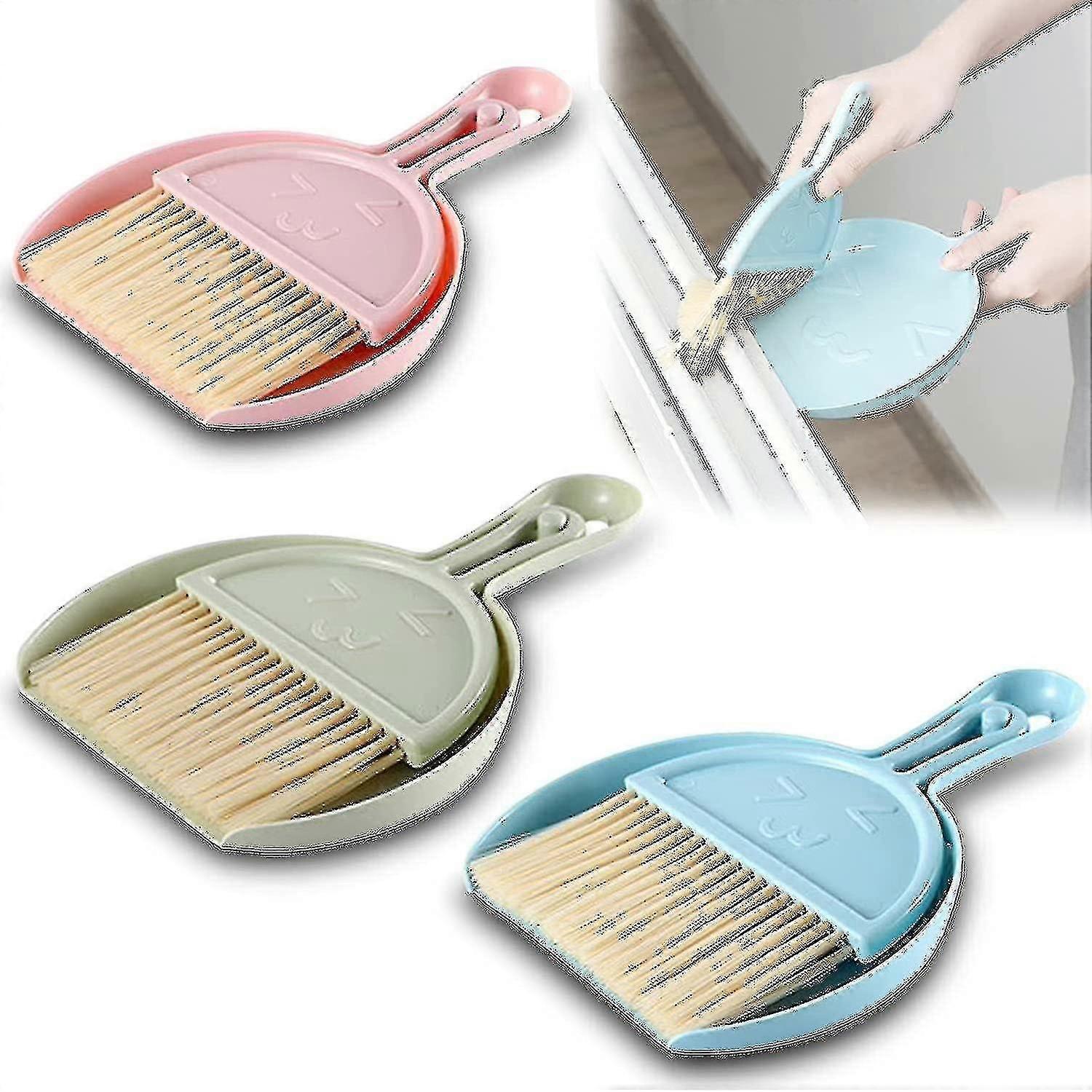 Mini Dustpan And Broom Combination Desktop Cleaning Tools (blue) 3-piece Set