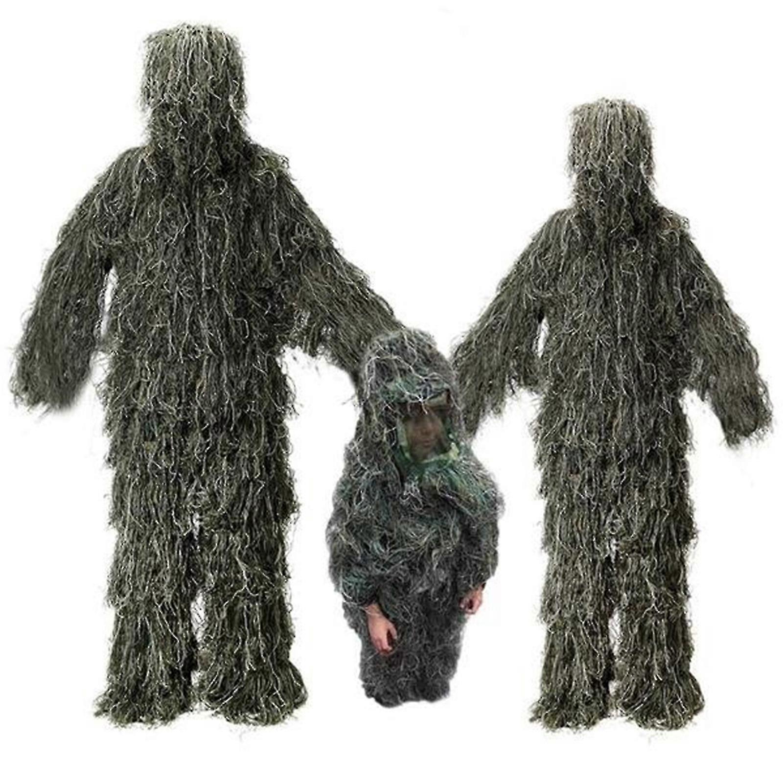 5 In 1 Ghillie Suit, 3D Camouflage Hunting Apparel Including Jacket, Pants, Hood, Carry Bag