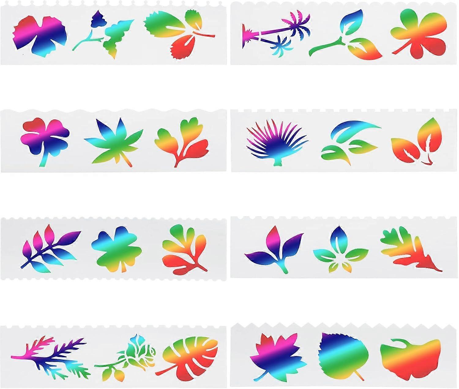 8PCS 8 Styles Reusable Leaf Stencils Four Leaf Clover Stencil Rose Ginkgo Leaves Coconut Trees Maple Leaves Drawing Templates Plastic Leaves Art DIY C
