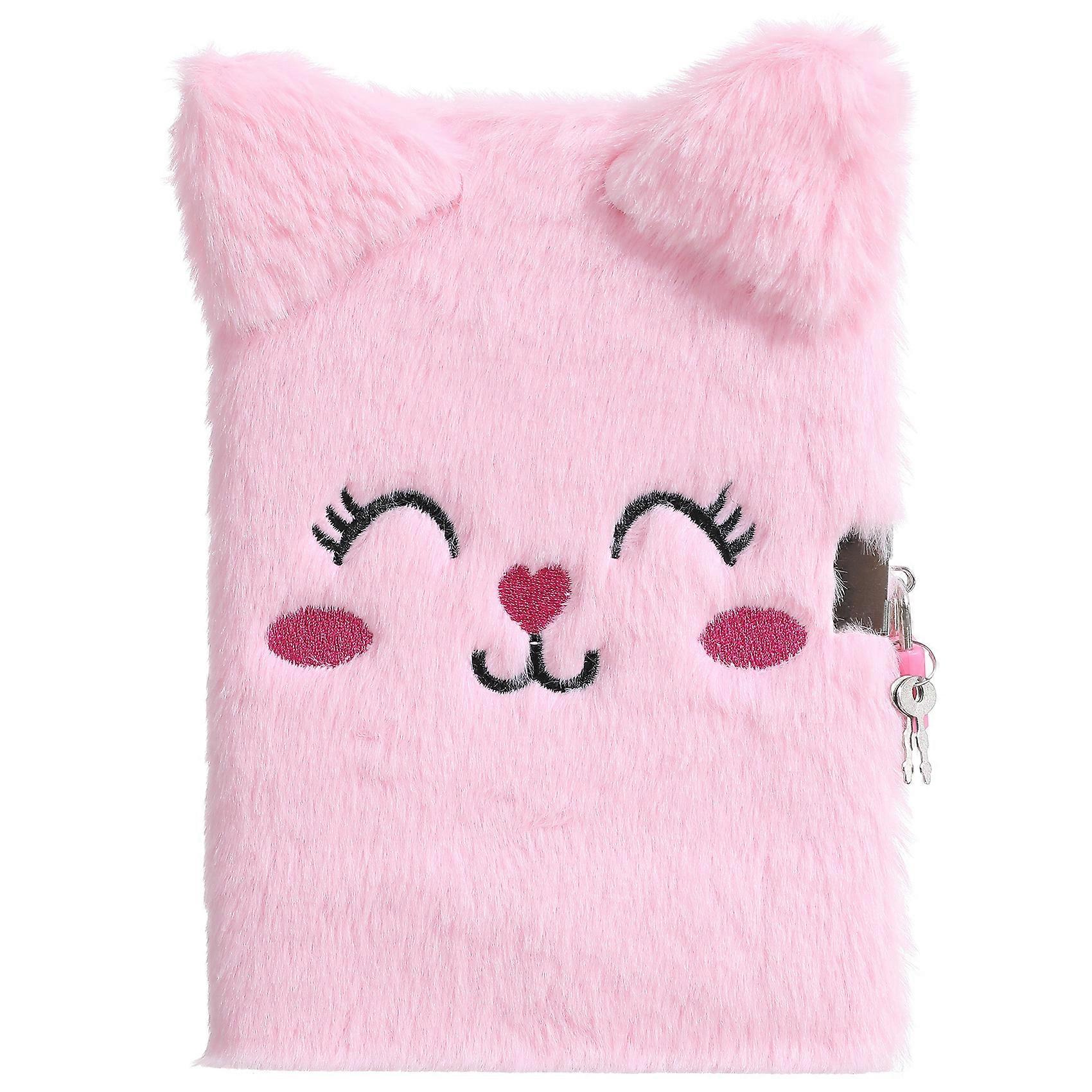 New product,Cute Cat Face Plush Diary with Lock and Key, A5 Lined Hardcover Secret Notebook Locking Journal Writ