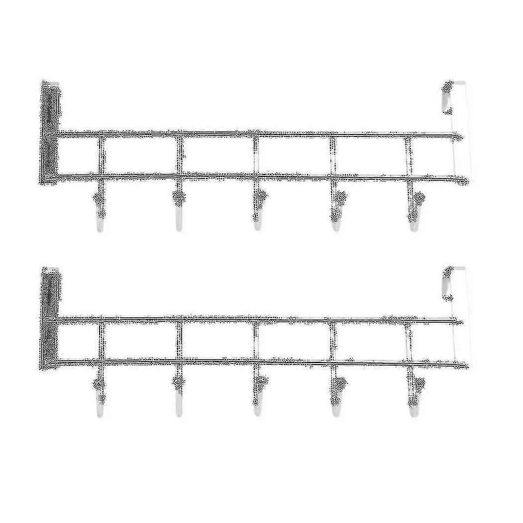 2x 5 Hooks Over Door Home Bathroom Kitchen Coat Towel Loop Hanger Rack Holder Shelf,silver