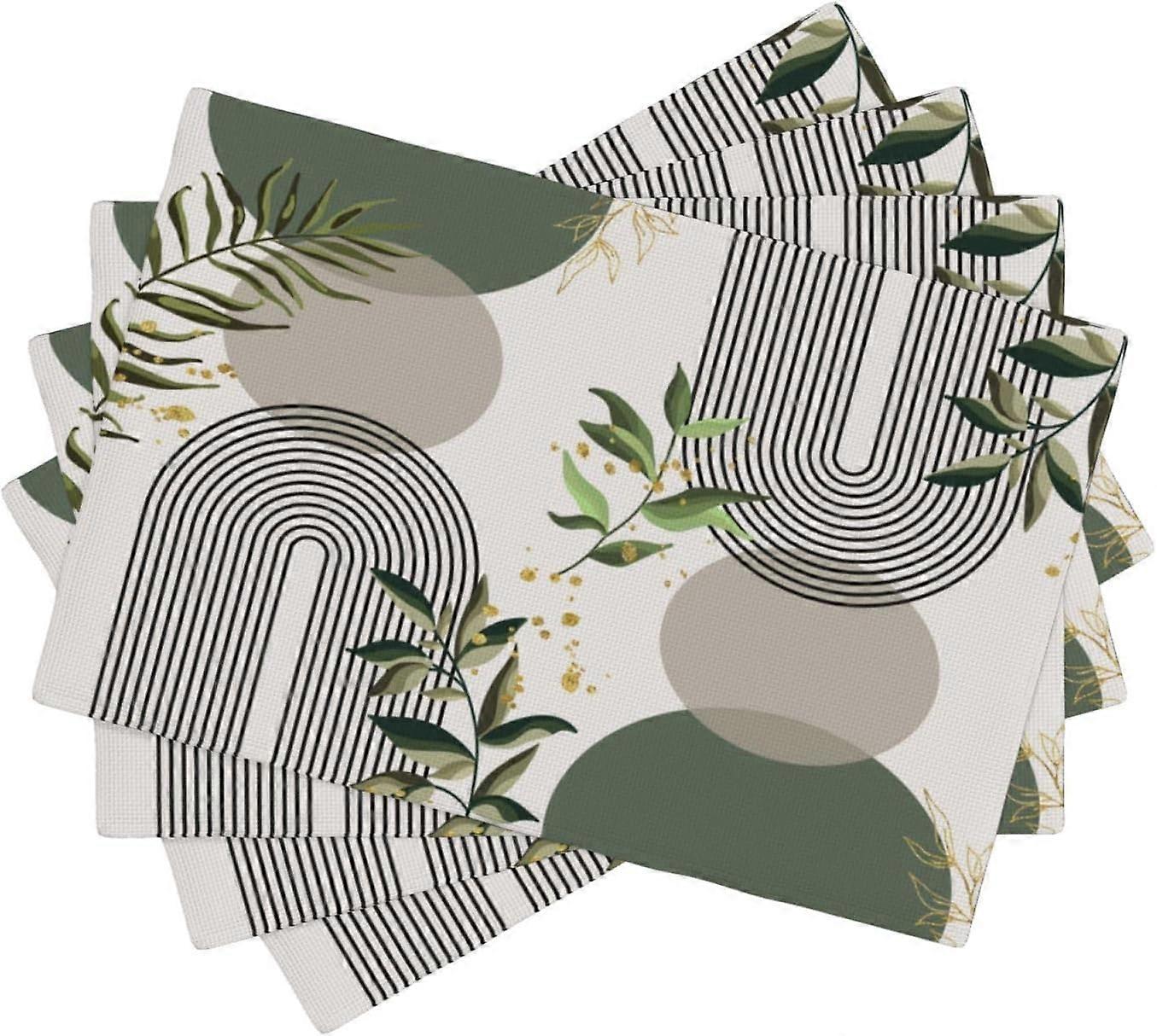 مجموعة مفارش بوهو ليفز من 4 ، حصائر طاولة صيفية للحفلات لتزيين طعام مطبخ الحفلات 12 × 18 بوصة 4 قطع ، Style-12