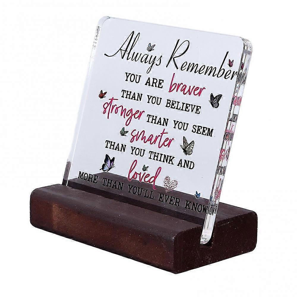 Clear Desk Decorative Sign Rustic Handcrafted Wooden Base Acrylic Display for Desktop