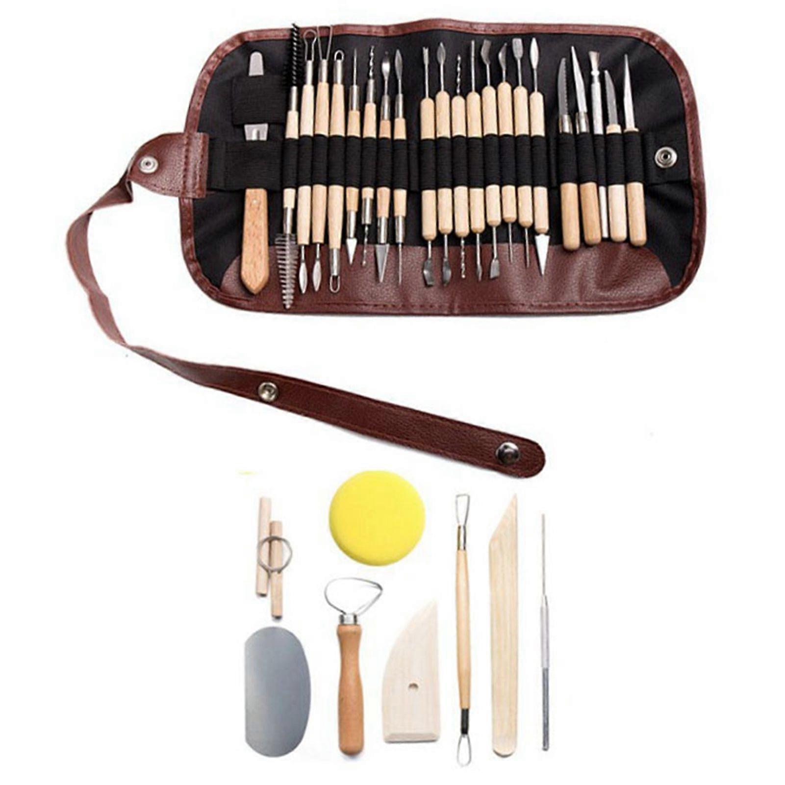 30Pcs Sculpting Tool Pottery Clay Double Ended Wooden Handle Ceramic Carving Set Kit for DIY