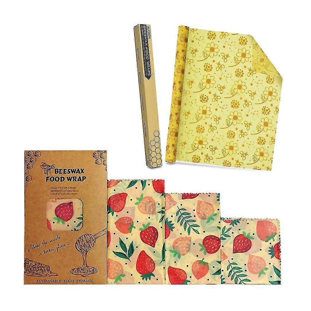 2024 4 Pcs Beeswax Food Wrap Roll Reusable Wrap Alternative Food Storage Keeps Food Fresh Little Bee & S