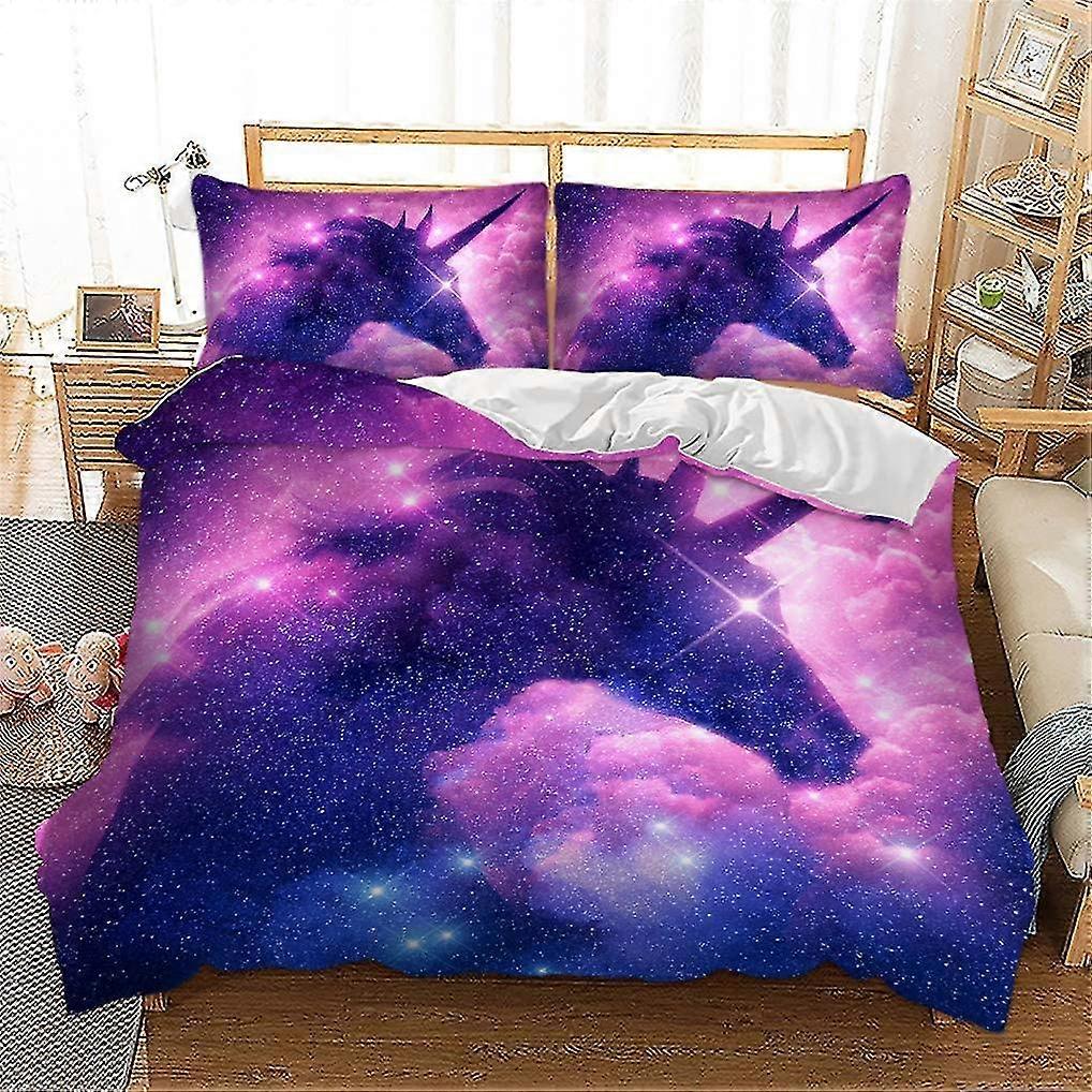 Blue Purple Galaxy Unicorn Bedding Set 3d Animal Star Rainbow Horse Duvet Cover Pillowcase Polyester Soft Wrinkle Resistant (style 4,king 220x240 Cm)