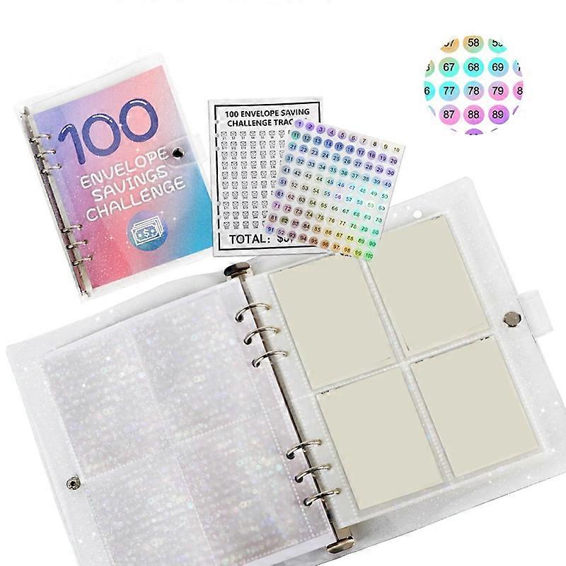 100 Envelopes Money Saving Challenge, PU Leather 100 Envelope Challenge Binder, Easy and to Save-B