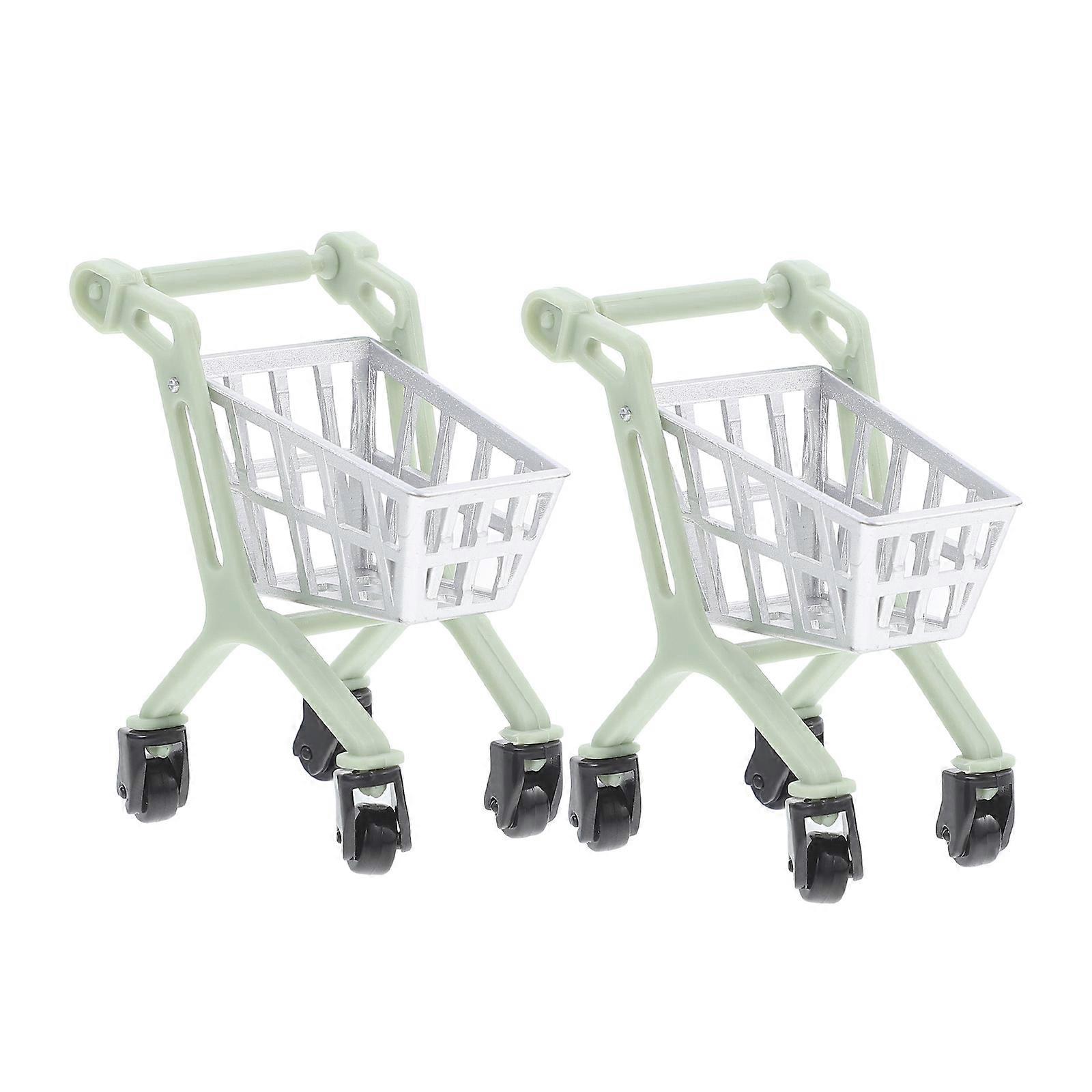 2 قطعة عربة تسوق صغيرة عربة لعبة سطح المكتب التسوق سيارة ديكور دمية بيت الديكور