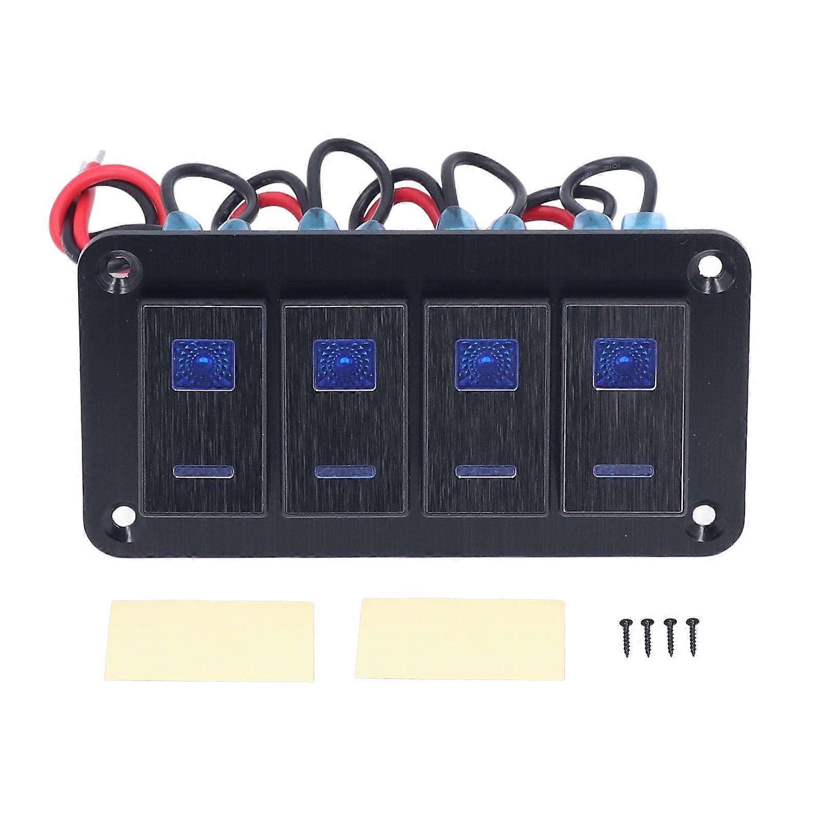 Black 4 Gang Rocker Switch Panel IP65 Waterproof Toggle Switch with LED Backlight Motor Boat Modification DC12?24V