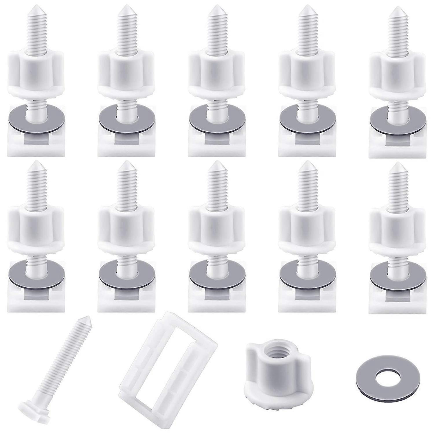 10 Pieces White Plastic Toilet Screws and Nuts with Rubber Washers, Hinge Bolts Screws Hinges