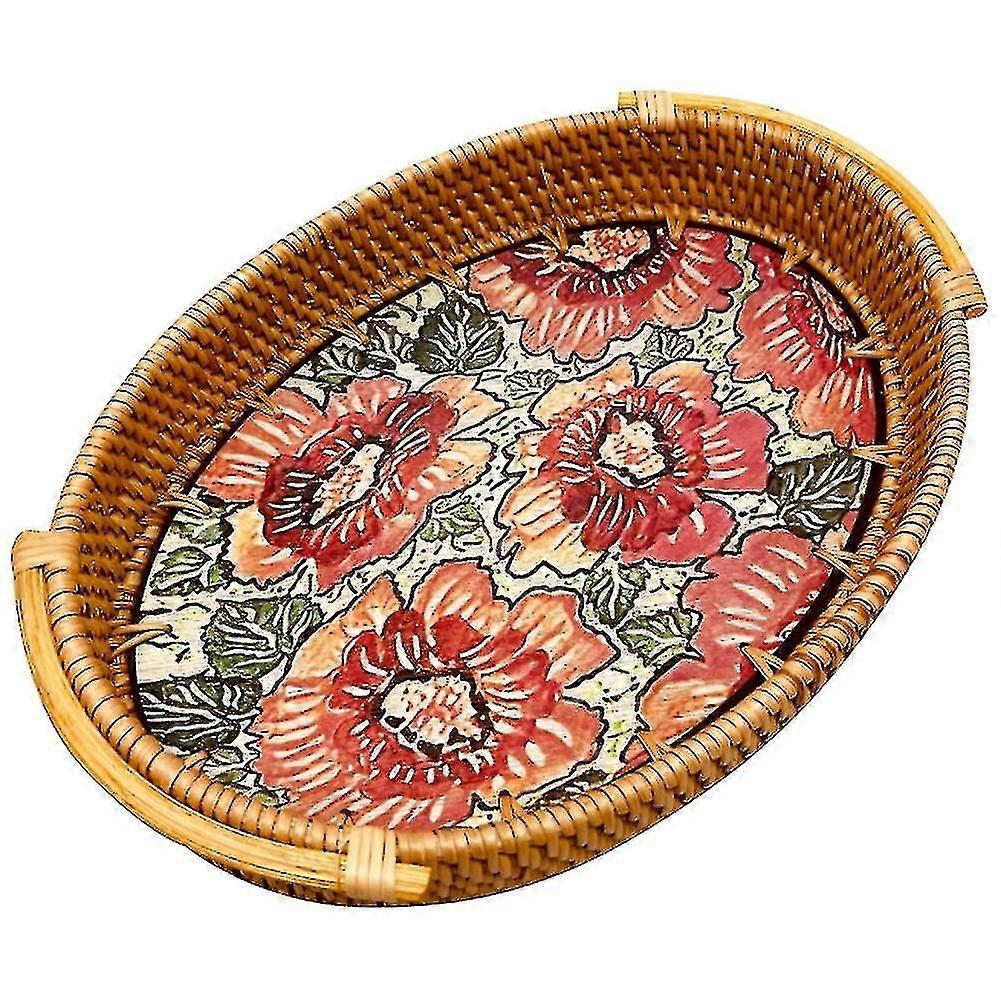 Rattan Storage Basket Bread Fruit Snacks Woven Storage Basket, B