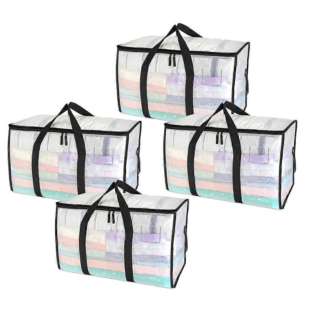 Clear Moving Bags Heavy Duty - 4 Pack 90L Storage Bags with Strong Handles, Zipper, Waterproof, Sem