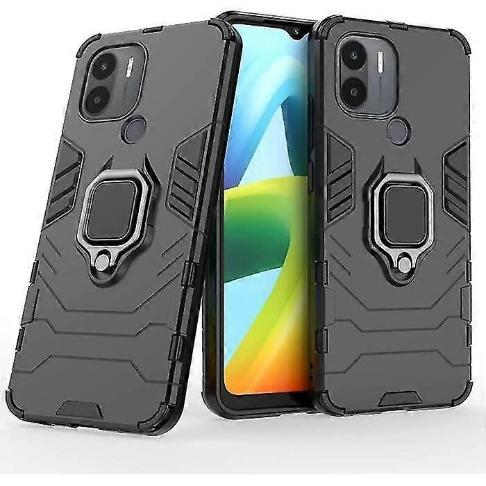 غطاء لشاومي ريدمي A2 + 2 ويندوز غطاء مقاوم للصدمات زجاجي مع حلقة دوارة - أسود