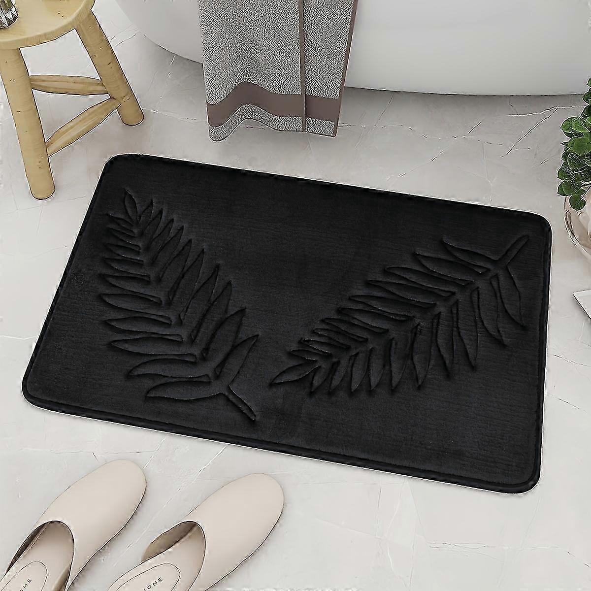 Luxurious Leaf Pattern Floor Mat - Soft Polyester Fiber, Plush Imitation Cashmere, Non-slip, Absorbent, Rectangular Design - Perfect For Bathroom And