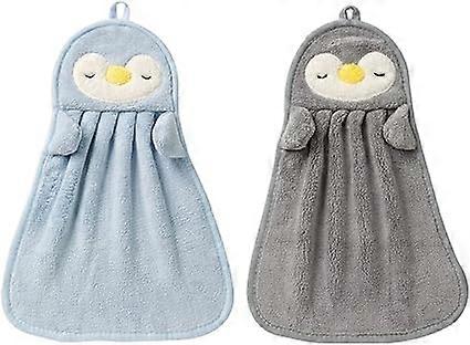 2PCS set of 2 soft chenille towels that can be hung in the kitchen and bathroom penguin